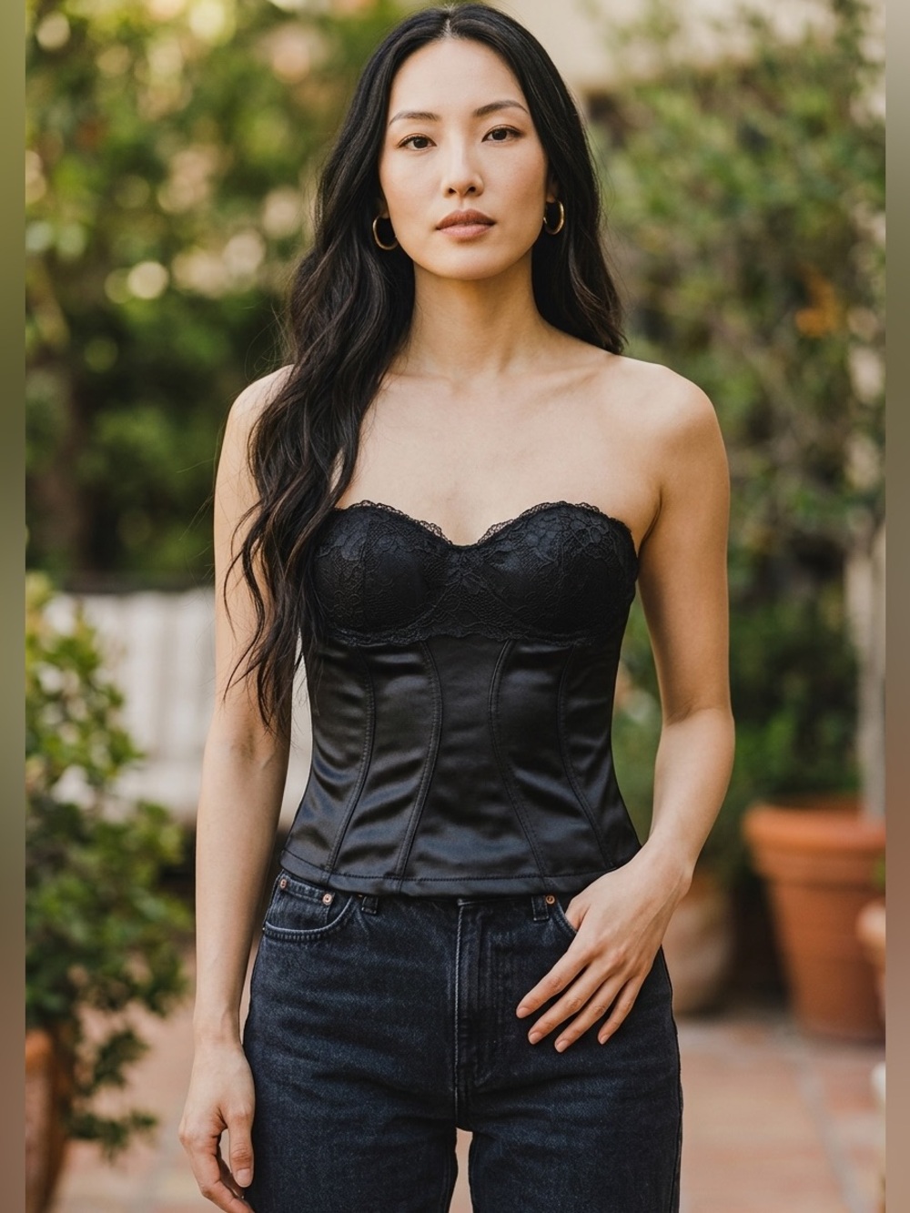 Black Lace Bustier Top Size L